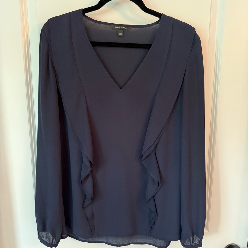 Banana Republic Navy Ruffle Blouse